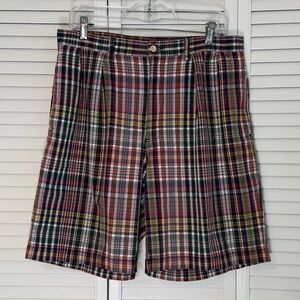 Polo Ralph Lauren Tyler Shorts Men's Plaid Pleated Front Cotton Size 33 Red Navy